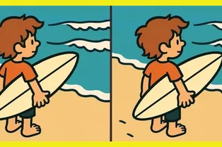 Юный серфер: найдите 3 отличия между рисунками