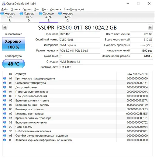 CrystalDiskInfo для проверки SSD