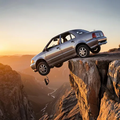 автомобиль падает с обрыва