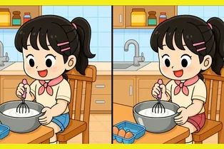 Девочка замешивает тесто: найдите 3 отличия между рисунками Девочка замешивает тесто: найдите 3 отличия между рисунками