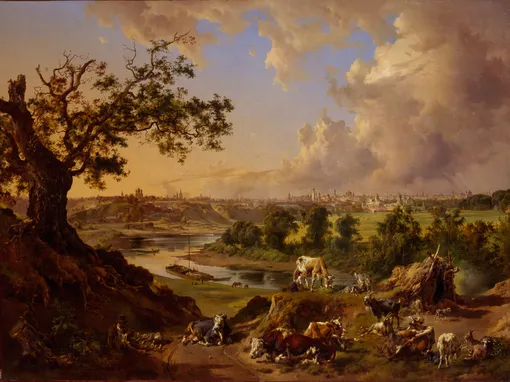 Москва, вид с Воробьевых гор, 1837 год. Художник: Иоганн Непомук Раух Москва, вид с Воробьевых гор, 1837 год. Художник: Иоганн Непомук Раух