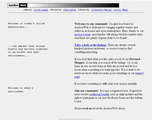 AuctionWeb, позже переименованный в eBay, в 1995 году AuctionWeb