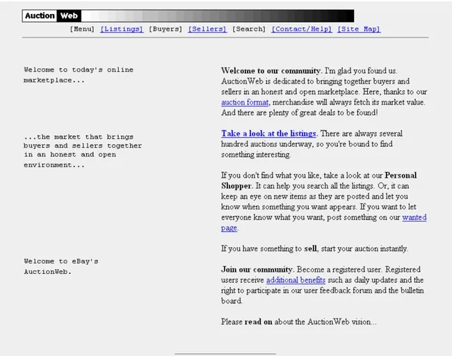 AuctionWeb, позже переименованный в eBay, в 1995 году AuctionWeb