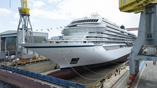viking libra hydrogen-powered cruise ship in dock