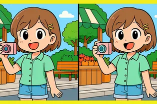 Девочка с фотоаппаратом: сможете найти 3 отличия между рисунками? Девочка с фотоаппаратом: сможете найти 3 отличия между рисунками?