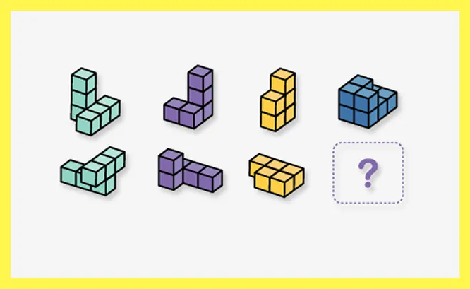 Внимательно изучите картинку. Как думаете, как должна выглядеть последняя фигурка, чтобы она четко соответствовала уже устоявшейся в ряду закономерности?