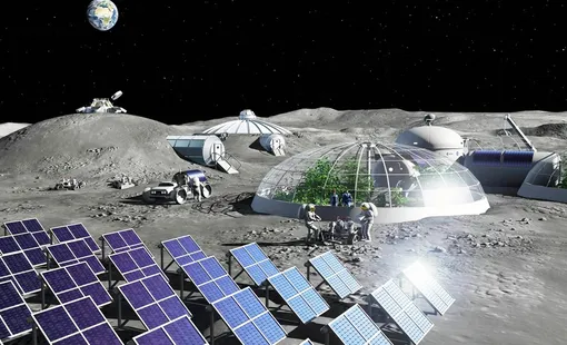 Вариант дизайна лунной базы NASA с жилым модулем и садом. Вариант дизайна лунной базы NASA с жилым модулем и садом.