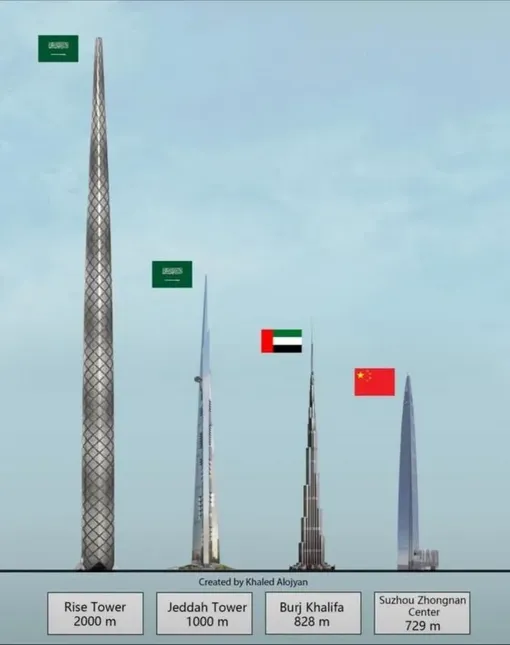 Сравнение масштабов Burj Khalifa в Дубае и будущих сверхвысоких небоскребов в Саудовской Аравии Сравнение масштабов Burj Khalifa в Дубае и будущих сверхвысоких небоскребов в Саудовской Аравии