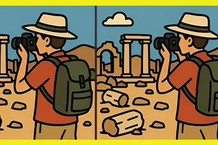 Турист с фотоаппаратом: найдите 3 отличия между рисунками