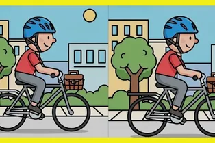 Между велосипедистами есть 3 отличия. Найдете их за 20 секунд?