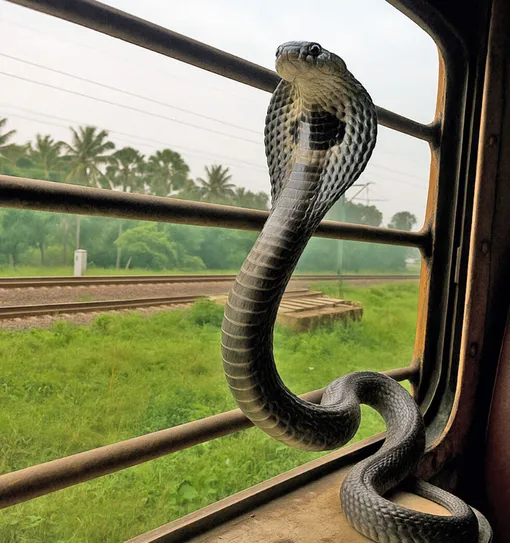 кобра на окне поезда