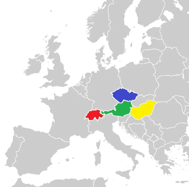 Каким цветом на картинке выделена Венгрия?