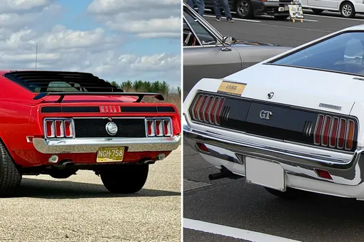 Оригинальный Mustang Mach 1 и Toyota Celica 1973 года. ford mustang vs toyota celica rear view
