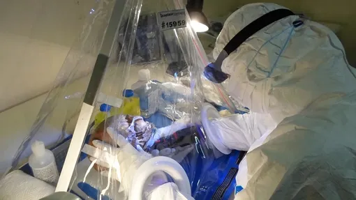 Соавтор исследования Хелена Мальмстрём берет пробу из черепа на исследовательской станции Флорисбад с помощью мобильной чистой лаборатории.