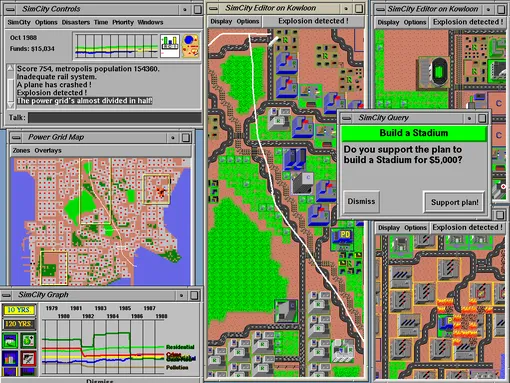 Игра SimCity также поддерживала многопользовательский режим — на скриншоте именно он. SimCity