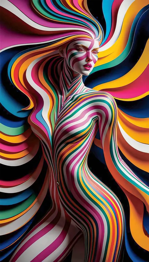 женщина в разноцветную полоску