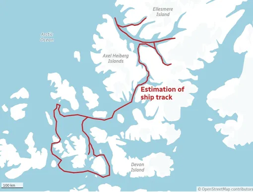 Путь «Амундсена» по проливам.