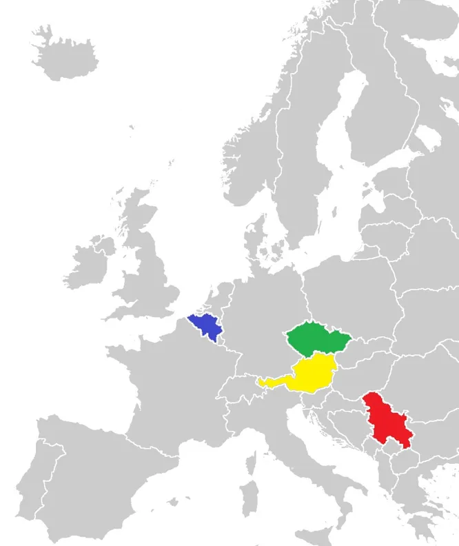 Какие цветом на контурной карте выделена Австрия?
