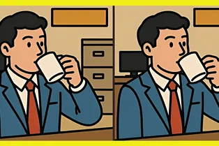 Мужчина пьет кофе: отыщите 3 отличия между рисунками