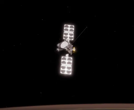 Спутник миссии NASA Escapade над Марсом. Реконструкция. Спутник миссии NASA Escapade над Марсом. Реконструкция.