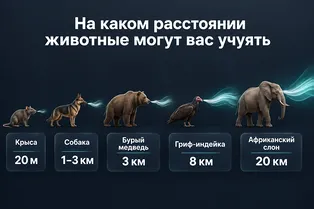 Инфографика: на каком расстоянии эти животные могут учуять человека Инфографика: на каком расстоянии эти животные могут учуять человека