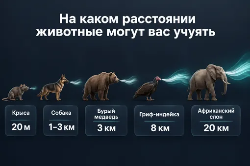 Инфографика: на каком расстоянии эти животные могут учуять человека Инфографика: на каком расстоянии эти животные могут учуять человека