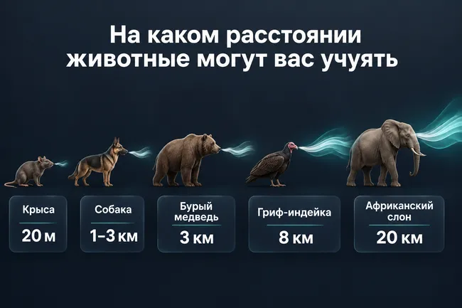 Инфографика: на каком расстоянии эти животные могут учуять человека